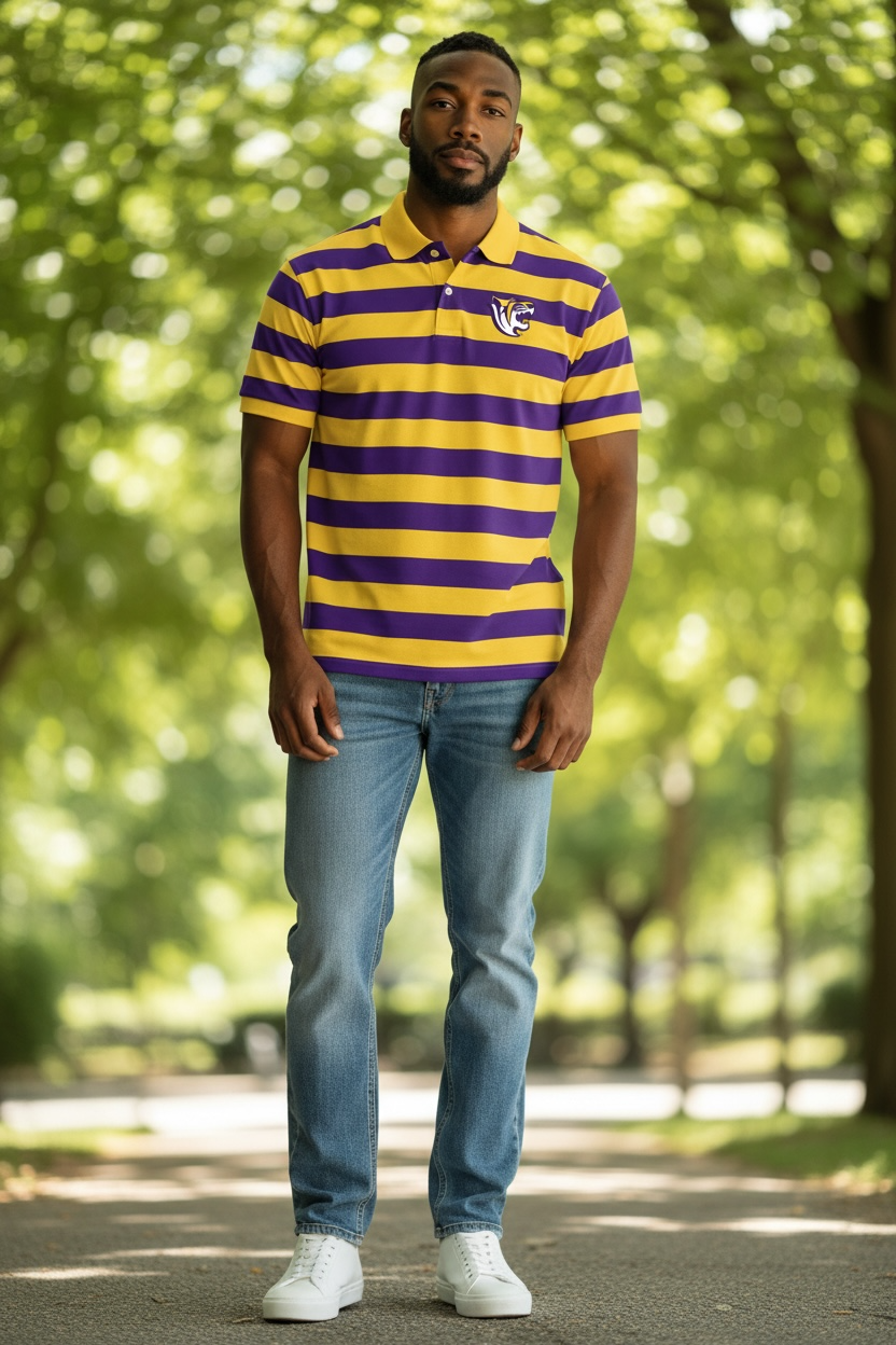 Benedict College Striped Deluxe Polo